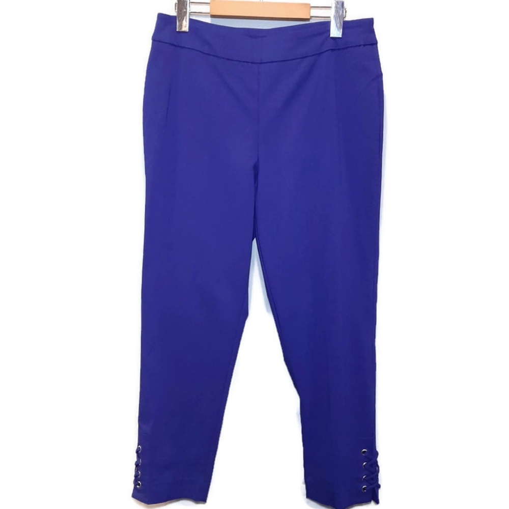 Cleo Pull On High Waist Pants Lace Up Ankle Solid Bold Business Casual